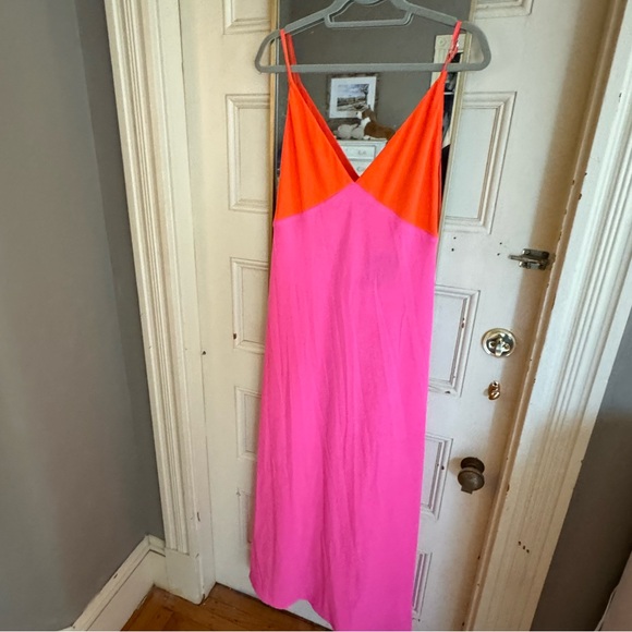 LE SUPERBE rent the runway orange pink color block maxi dress 8 duality gown - Picture 9 of 14